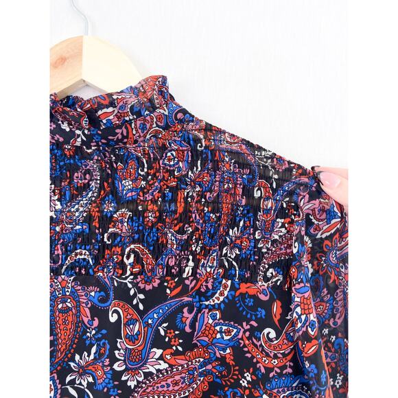 Willow Drive Women's Paisley Print Chiffon Blouse Long Sleeve Ruffle Cuff Small - Picture 5 of 7
